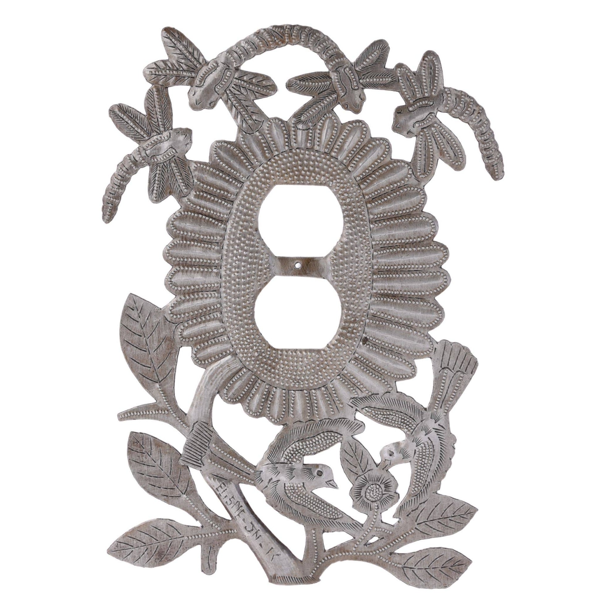 Haitian Metal Sunflower Outlet Plate Cover with Dragonflies