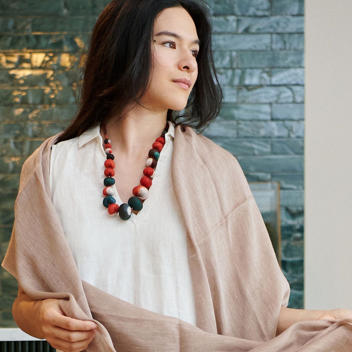 Mihika Red Silk Beaded Necklace Modern Artisanal