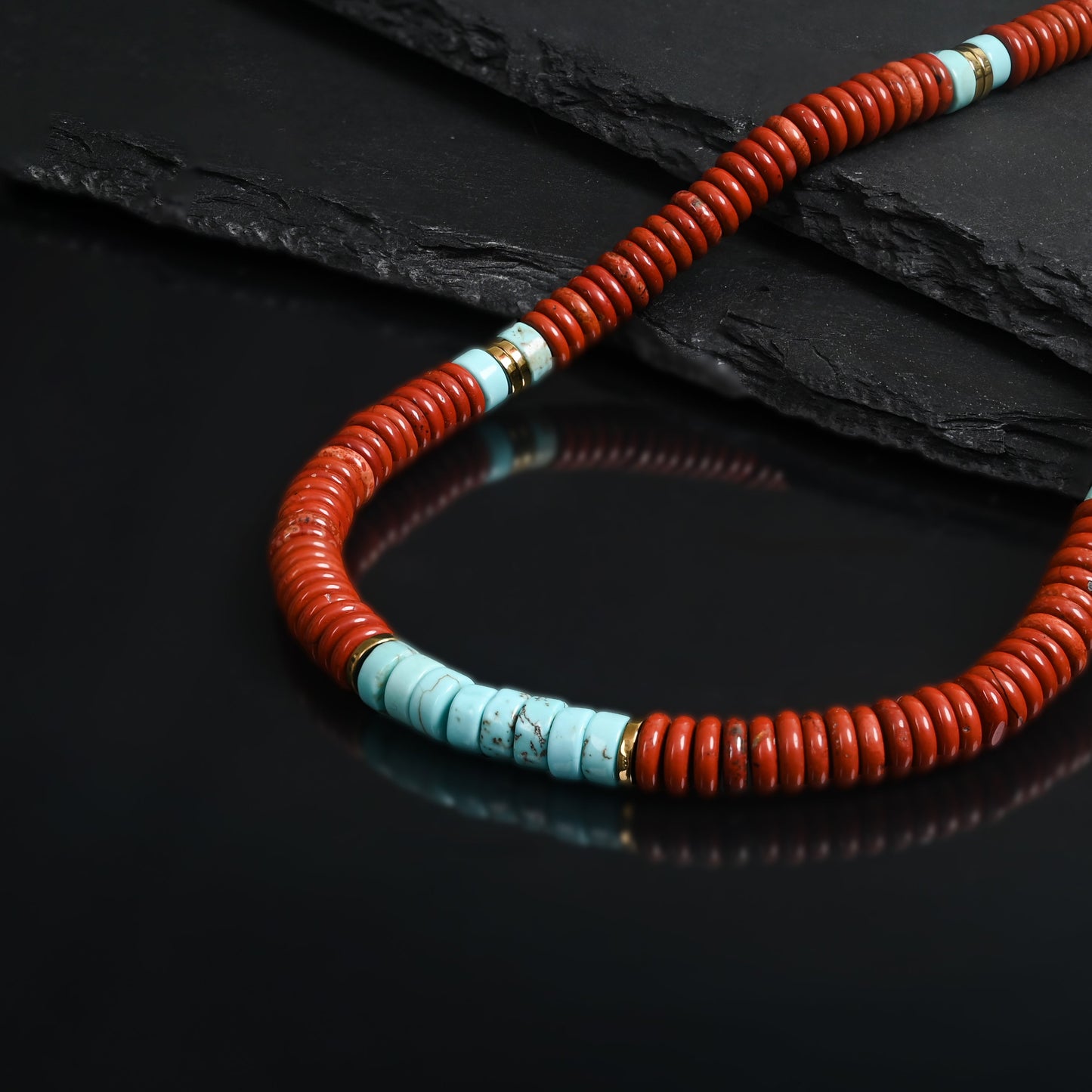 Nomadic Turquoise & Red Jasper Rope Beaded Necklace