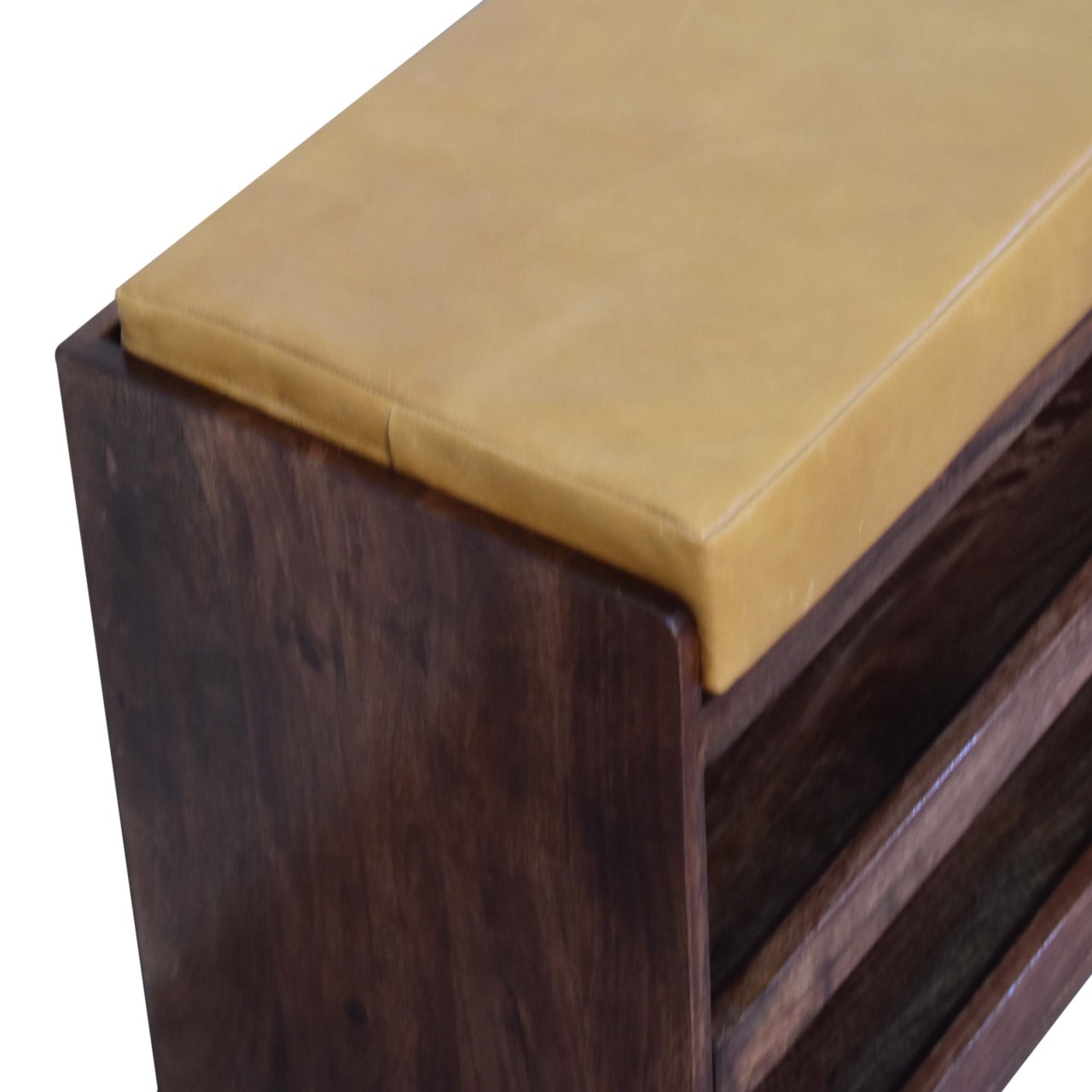 Solid Wood Buffalo Hide Pull out Honey Caramel Shoe Storage Bench
