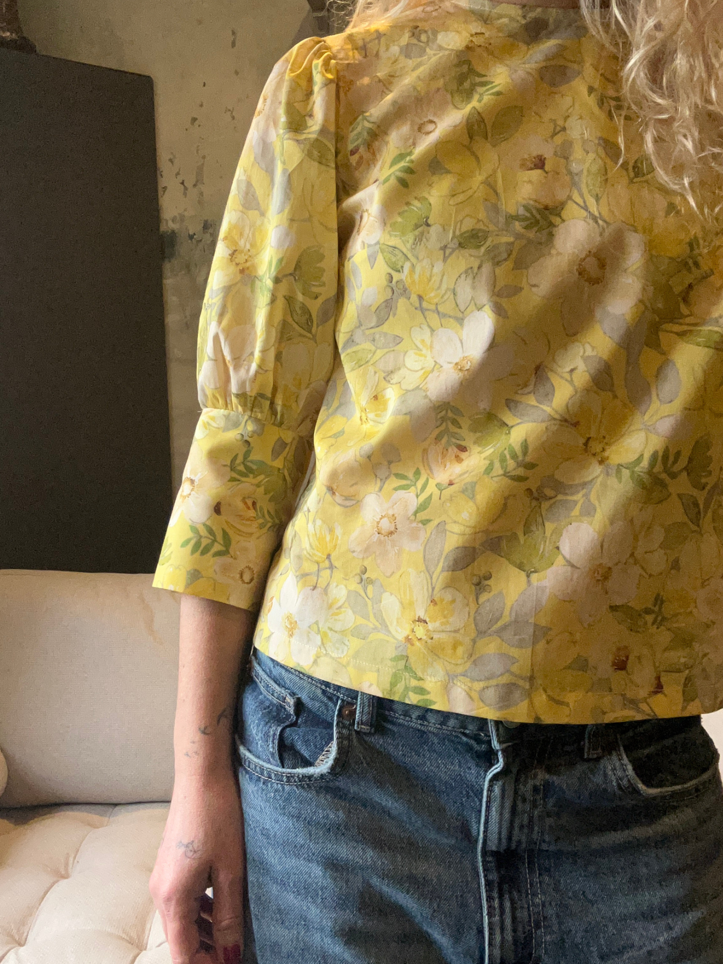 Yellow Big Floral Cotton Voile Blouse - Iwona | No More Nobody