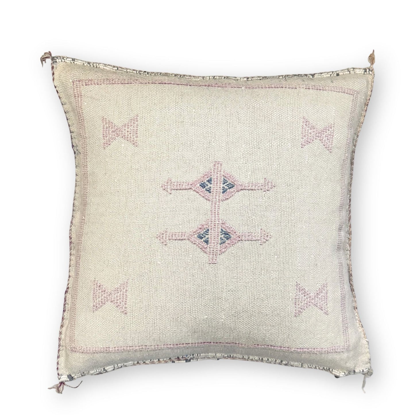 Ivory Sabra Cactus Silk Kilim Pillow Cover | Handwoven Moroccan Home Decor