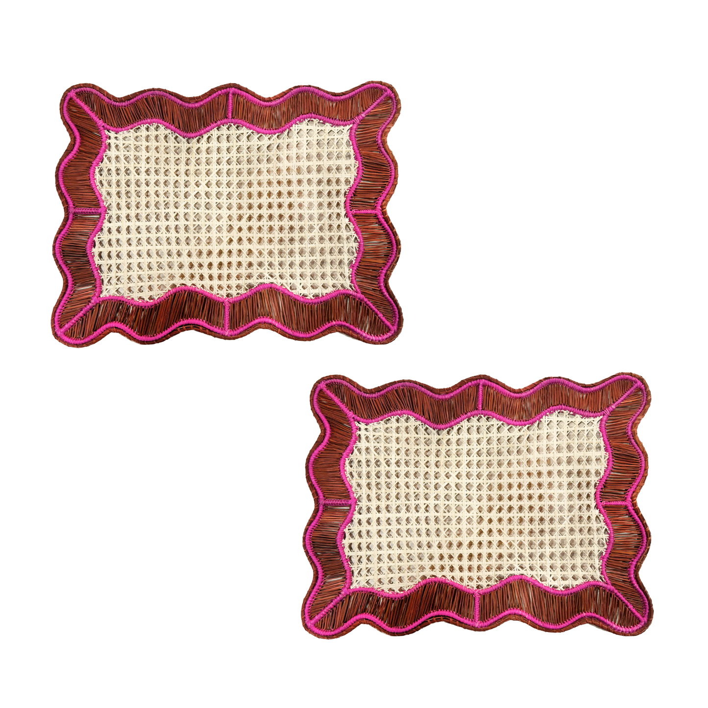 S/2 Wavy Rectangular Placemat - Terracotta/Hot Pink