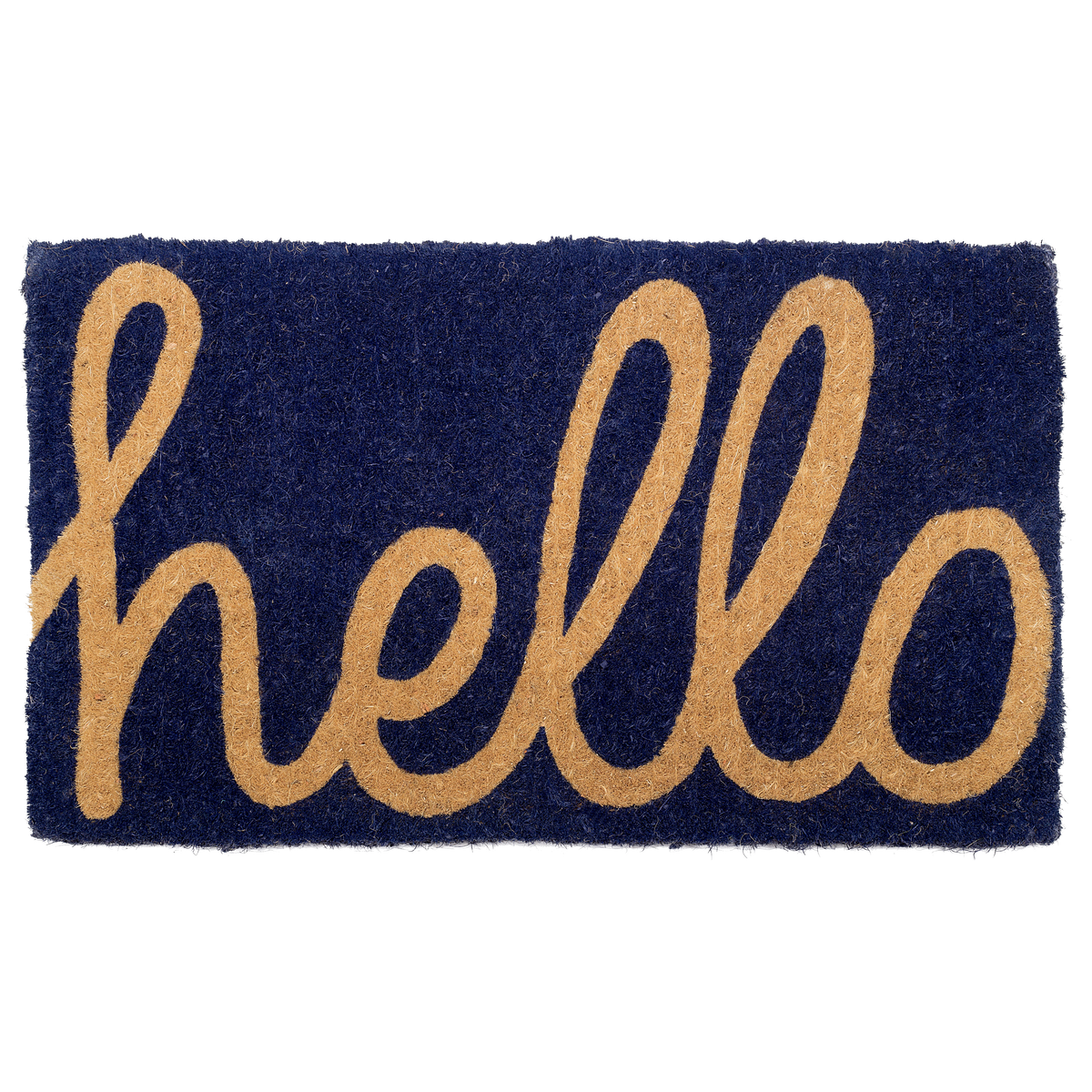 Cursive Hello Doormat Handwoven, Durable - Dark Blue