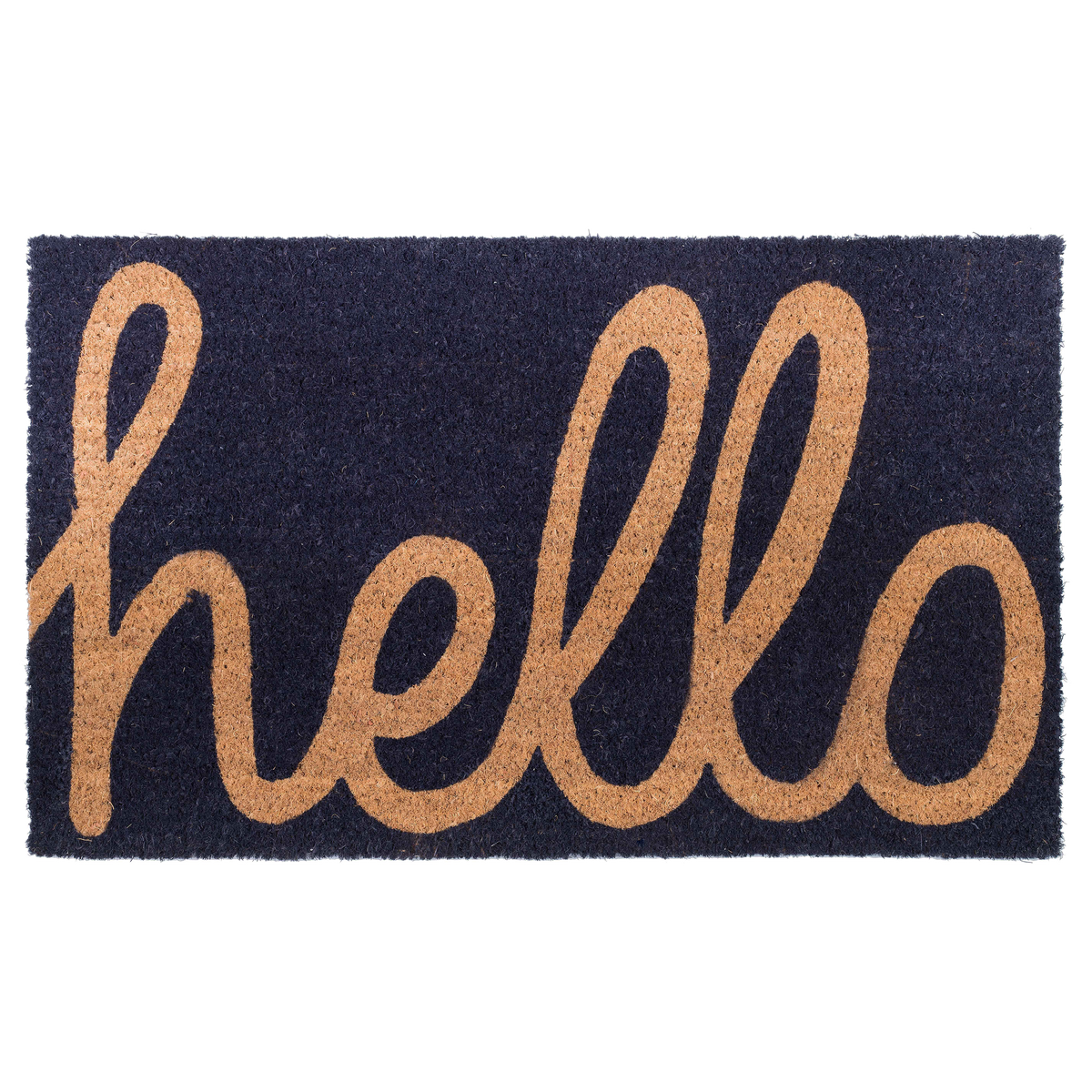 Cursive Hello Doormat Handwoven, Durable - Dark Blue