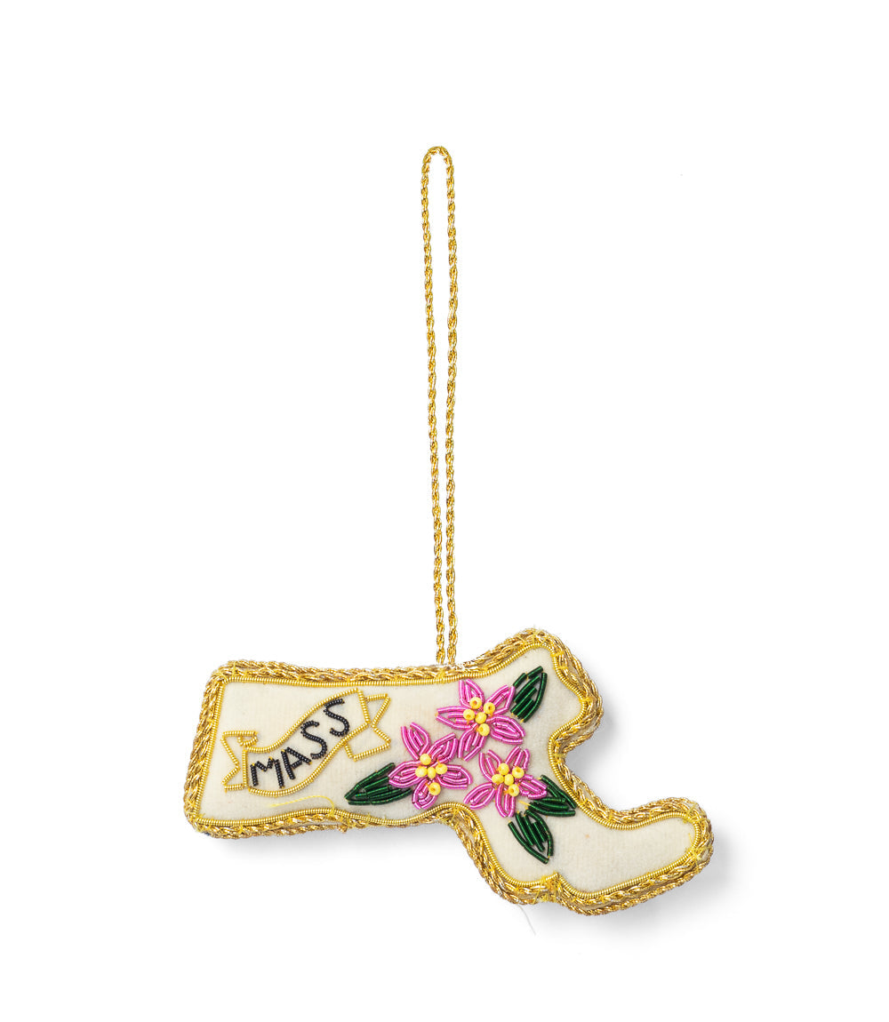 Massachusetts State Mayflower Beaded Fabric Ornament - Embroidered