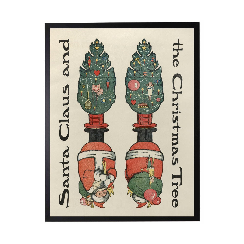 Vintage Painting of Little Santa and Christmas Tree