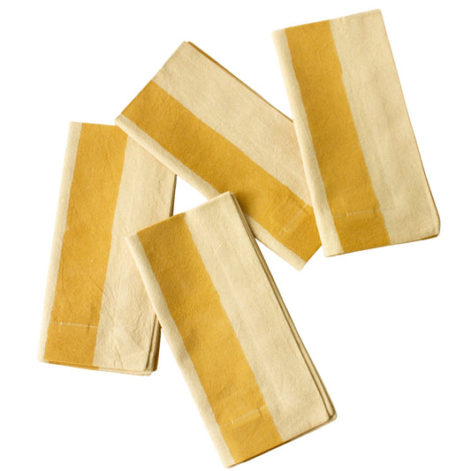 Oh! Stripes (Ochre) Block Print Napkins, Set of 4