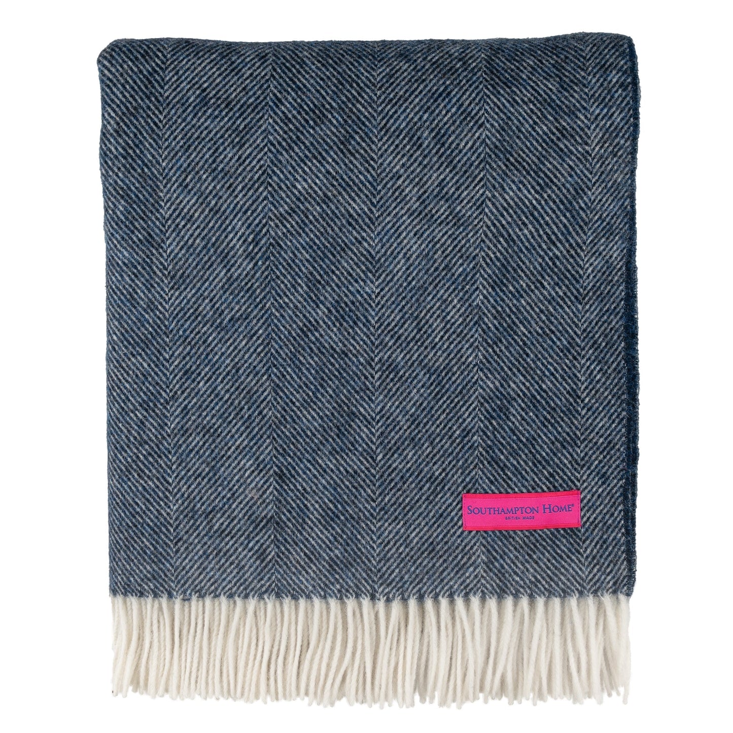 Southampton Home Shetland Lambswool Herringbone Throw – Navy