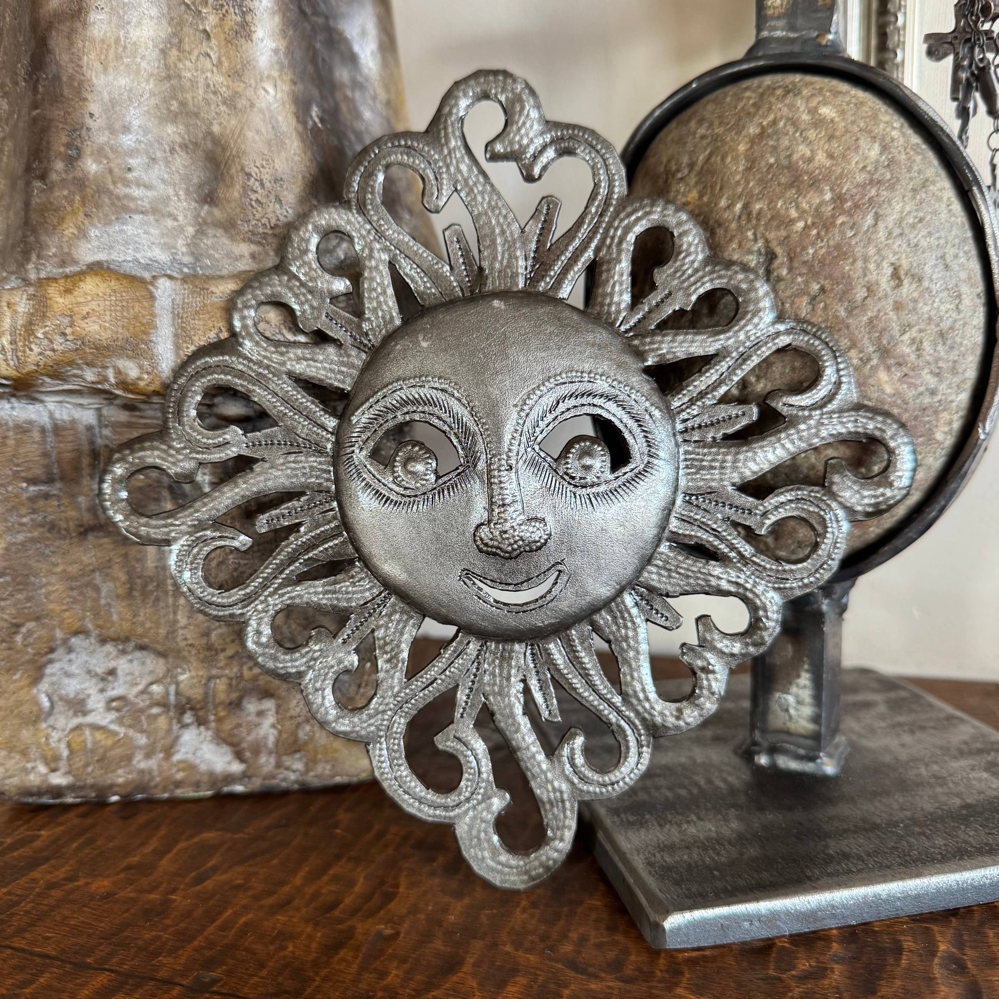 Decorative Ray of Sunshine, Mini Sunface, Metal Decor, 7"