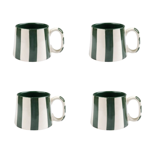Ceramic Olive Stripe  Coffee cup - 3.5 x 2.5 Inches (Set of 4)