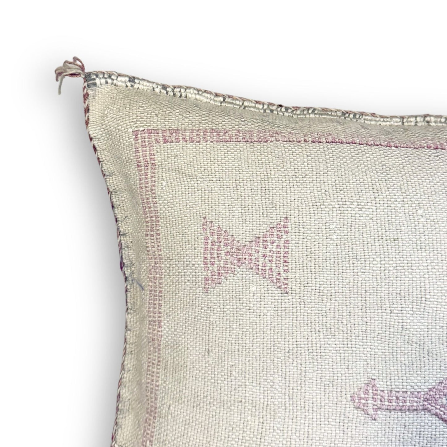 Ivory Sabra Cactus Silk Kilim Pillow Cover | Handwoven Moroccan Home Decor
