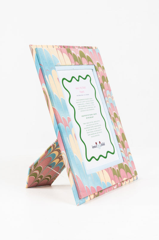 Hand-Marbled Picture Frame in Lilac Blues, 4x6