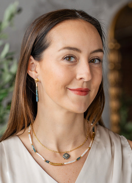 Labradorite and White Topaz Inlay Necklace