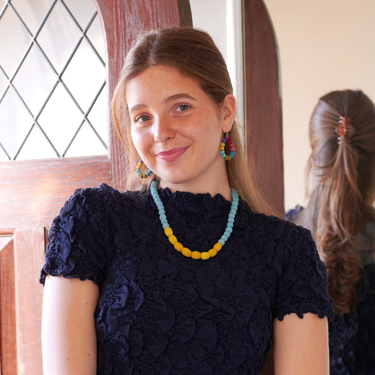 Kantha Couplet Necklace | Ocean/Mustard