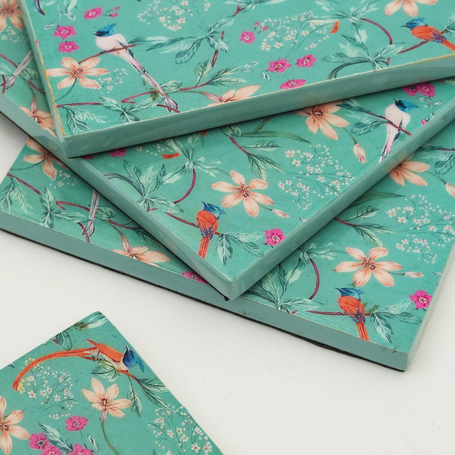 Aqua Flora Enamel Coasters, Set of 4