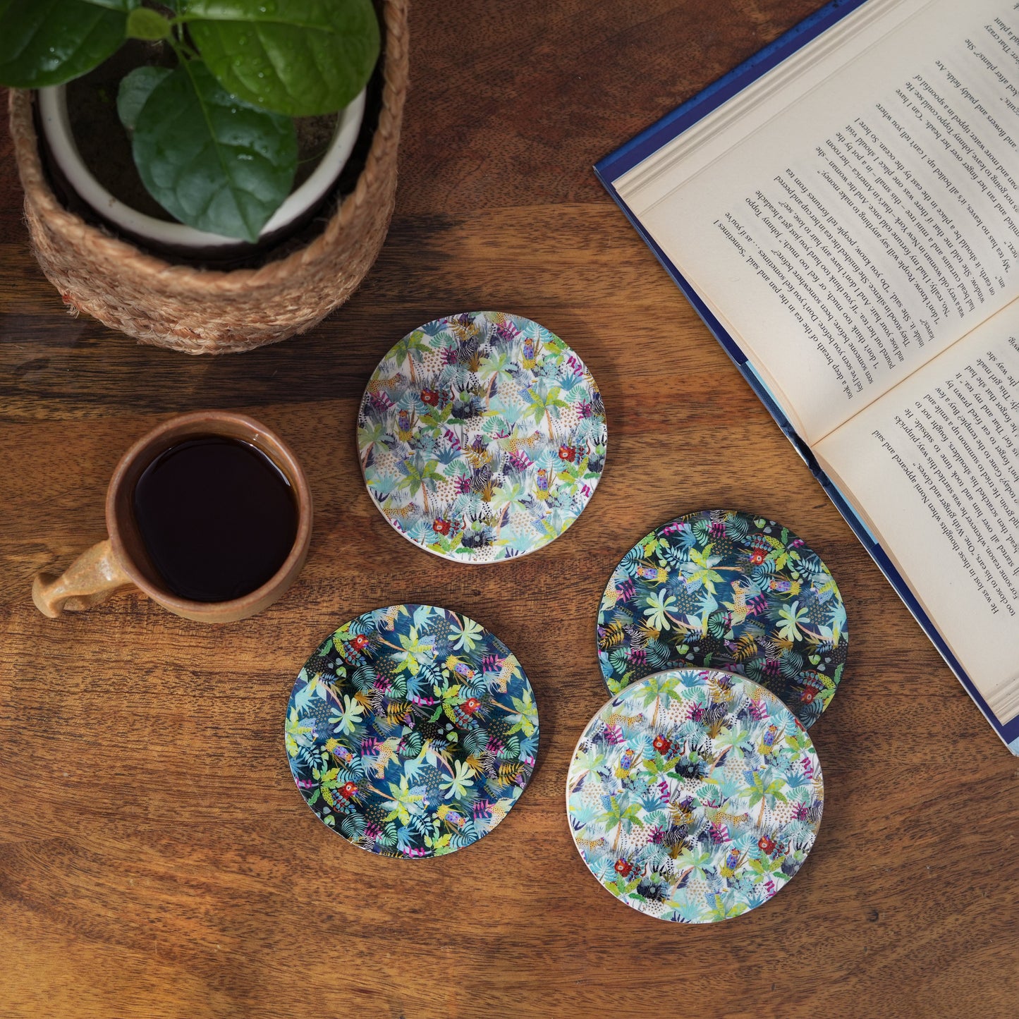 Jungle Bloom Multicolored Coasters – Set of 4