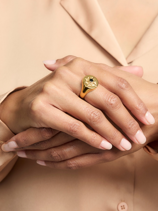 Gold plated Onyx Ring - Astrid | No More Nobody