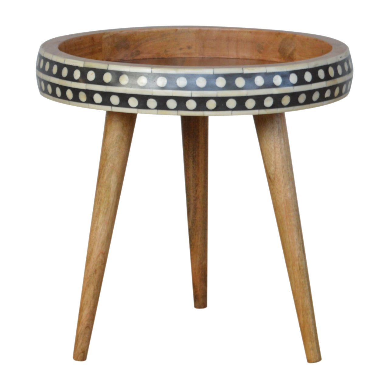 Solid Wood Small Dotted End Table, Black
