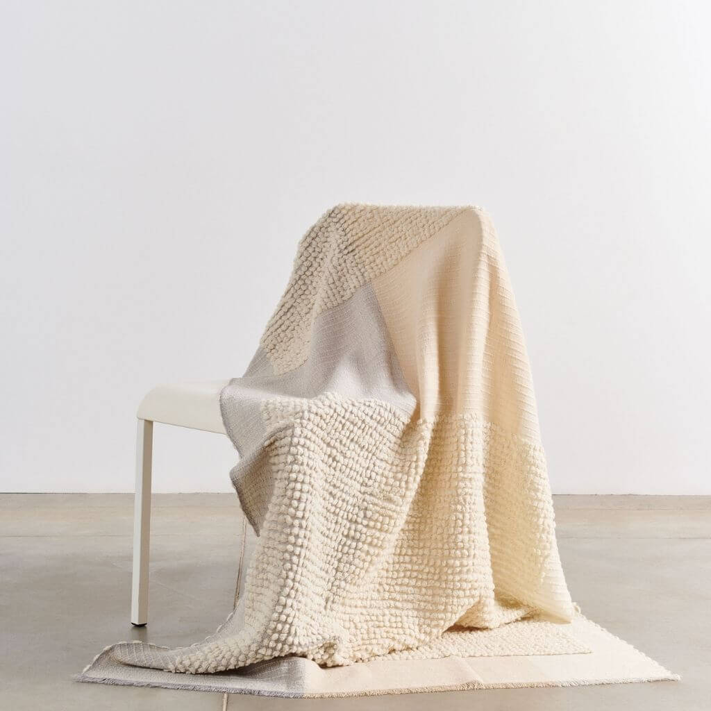 Butterscotch White Handloom Textured Plush Merino Throw
