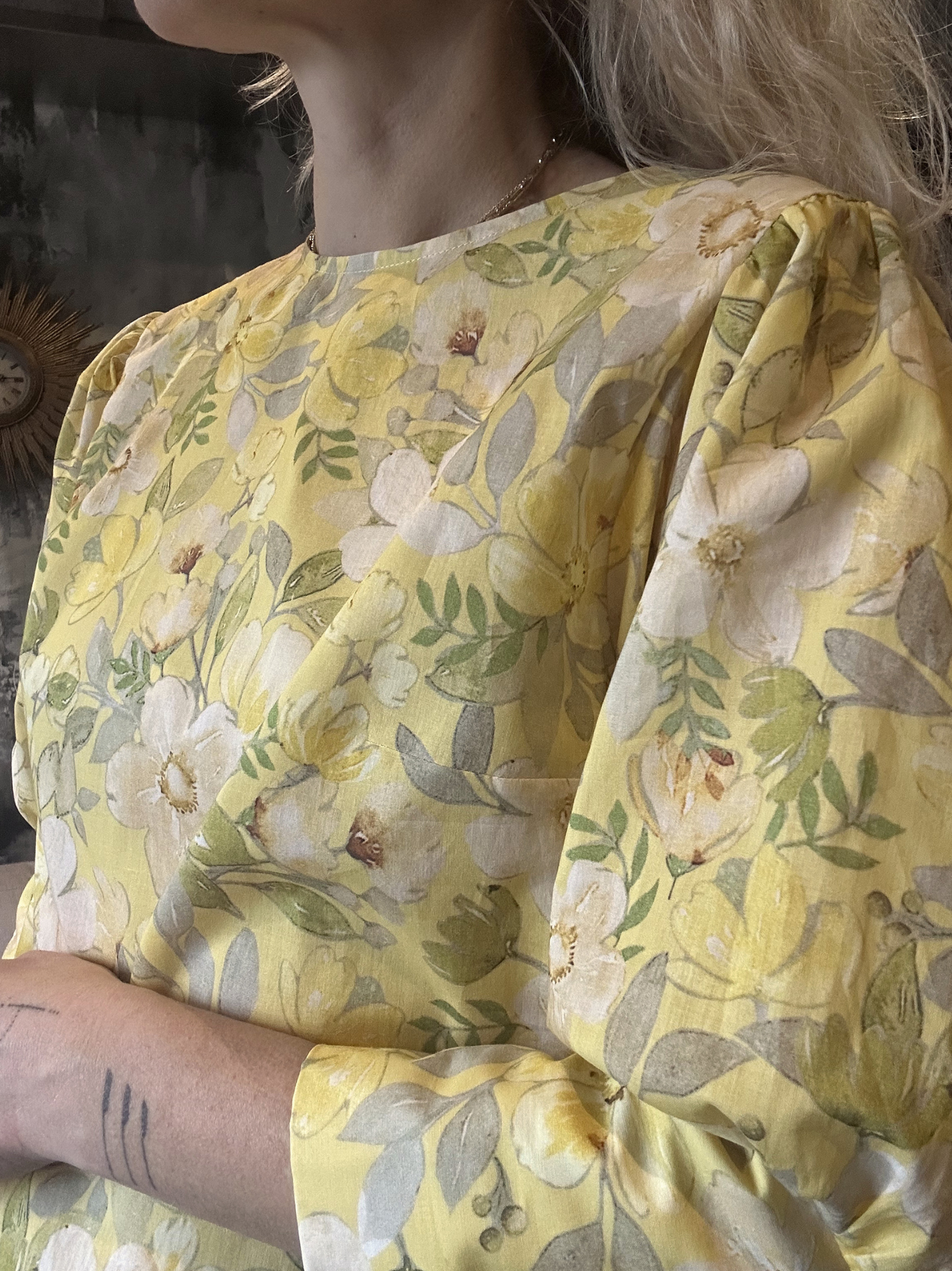 Yellow Big Floral Cotton Voile Blouse - Iwona | No More Nobody
