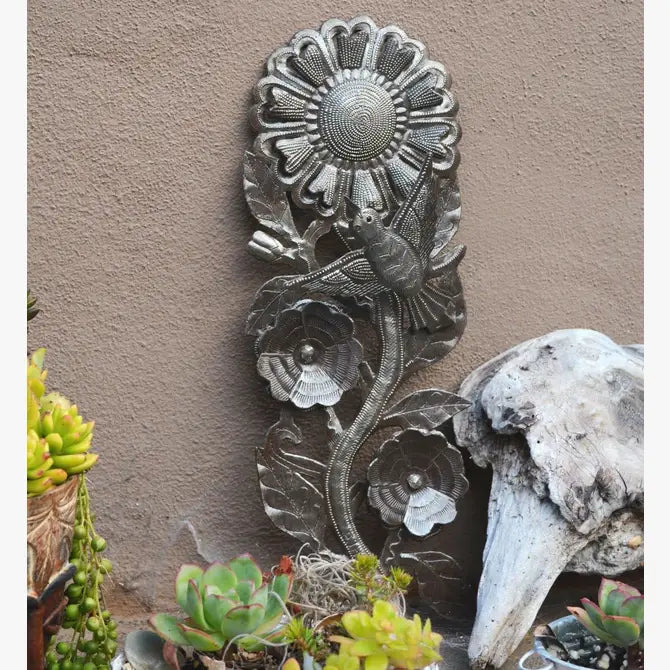 Metal Garden Art Sunflowers, Recycled Haitian Decor 5"x14.5"
