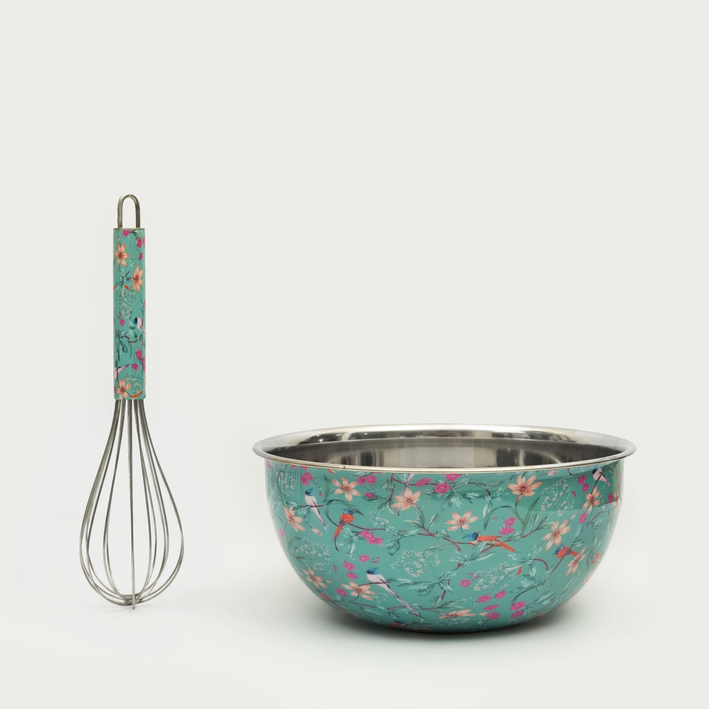 Aqua Bloom Bowl & Whisk Stainless Steel Mixing Set