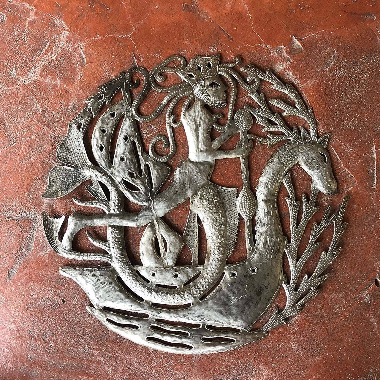 Merman King of the Sea Wall Art 23 Inches Round Handmade