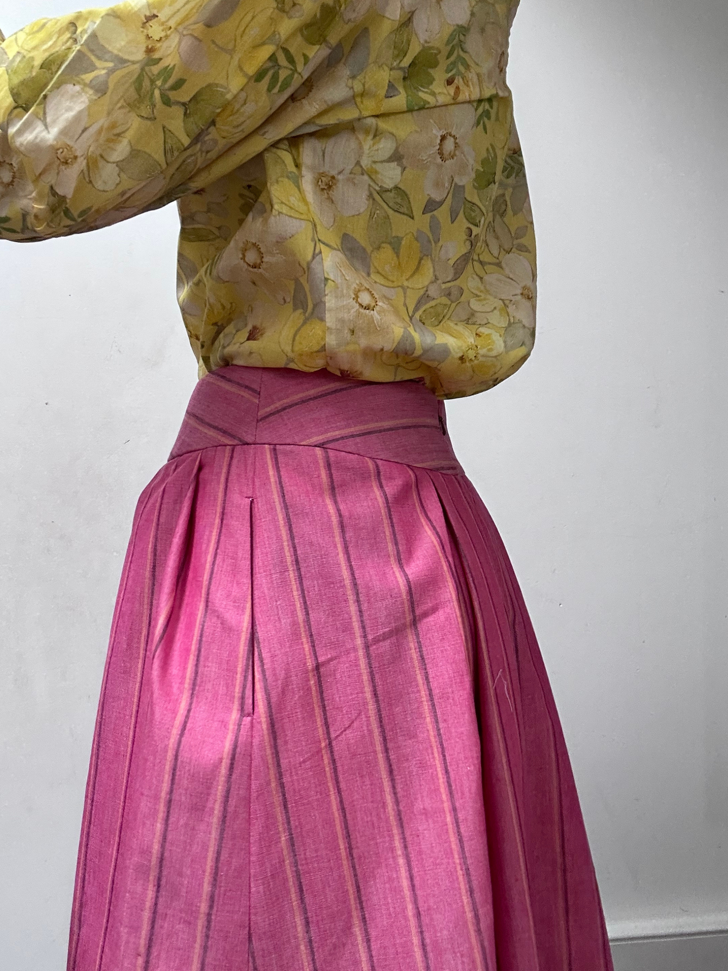 Maxi skirt with pockets Organic Linen Pink stripe – Valery | No More Nobody