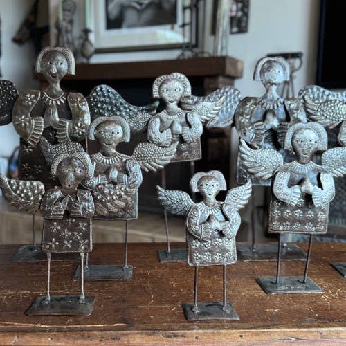 10 Primitive Standing Metal Angels – Handmade Holiday Decor