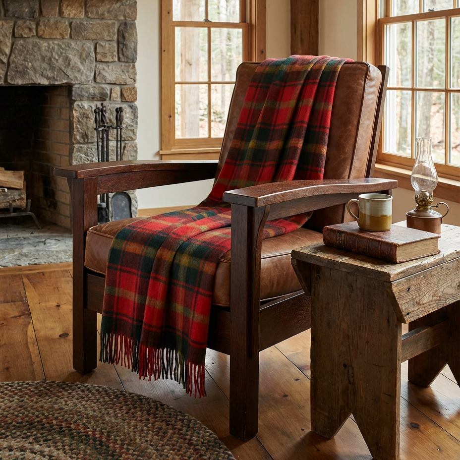 Highland Tartan Tweed Merino Wool Throw - Dark Maple