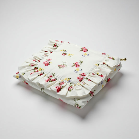 English Rose Posy|Timeless Floral Ruffle Zipper Pouch