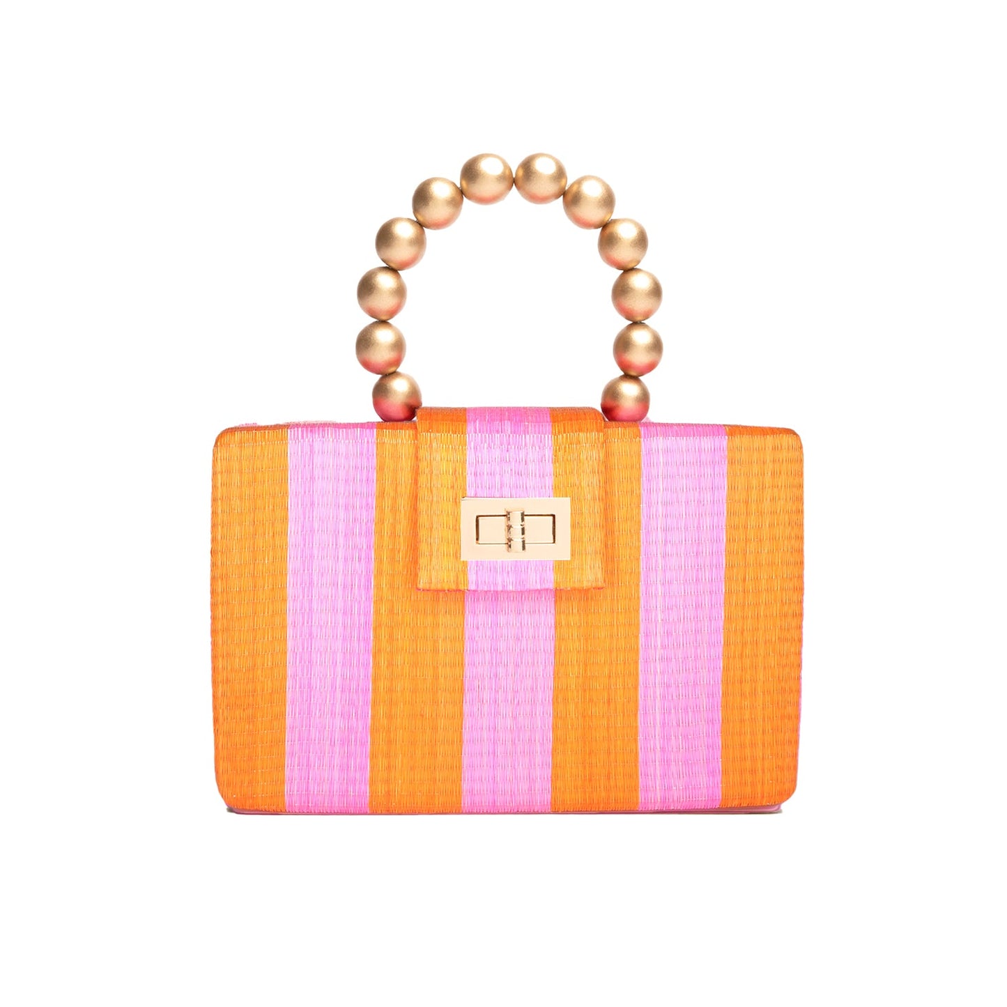 THE LOUISA Pink & Orange Stripe Woven Straw Clutch Bag