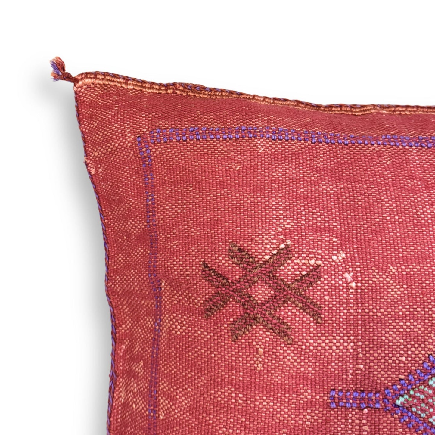 Red Sabra Cactus Silk Kilim Pillow Cover | Handwoven Moroccan Home Decor