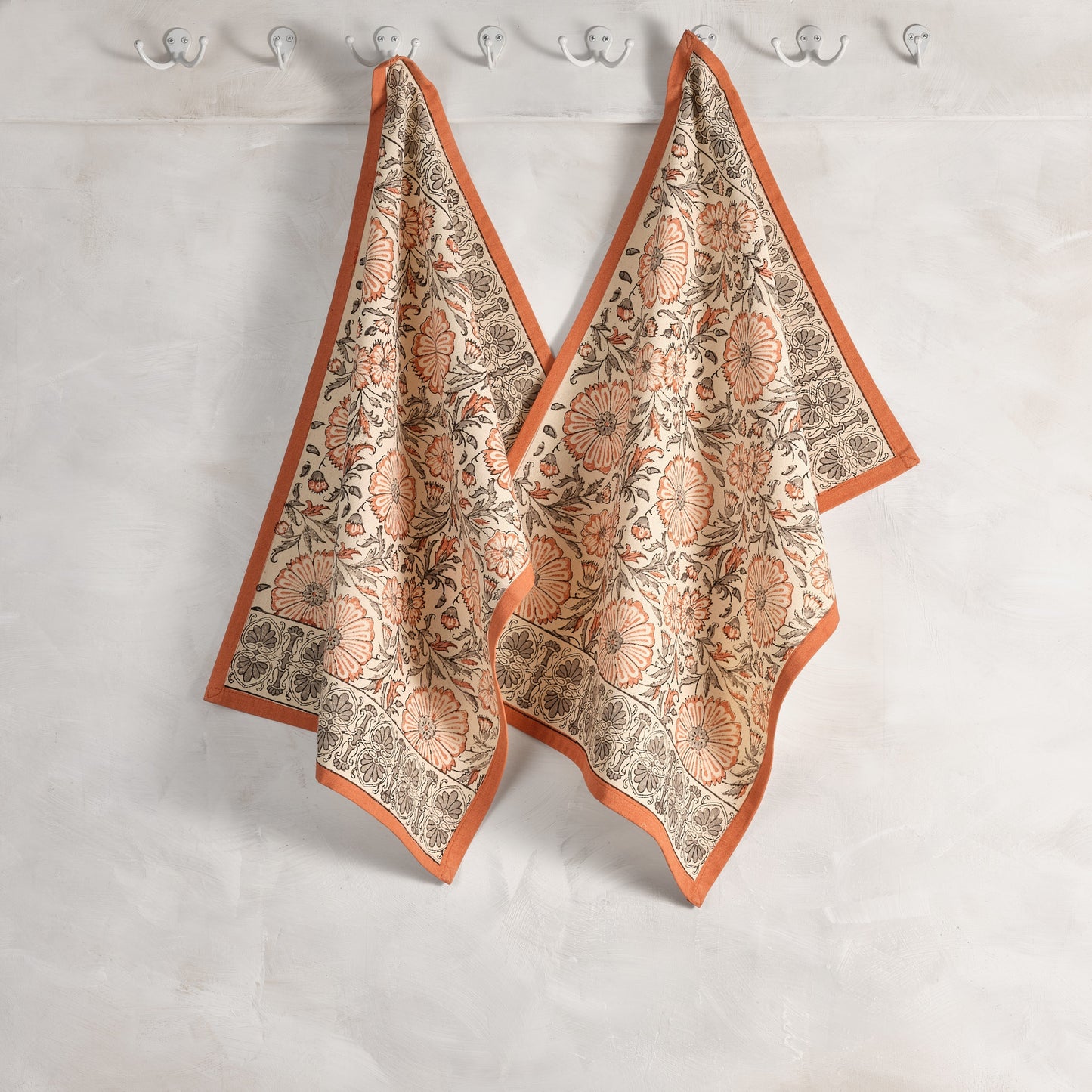 Hand Block Printed Cotton Kitchen Towels | 27″ × 19″ | Set of 2 | Fair Trade | STREAMLINE