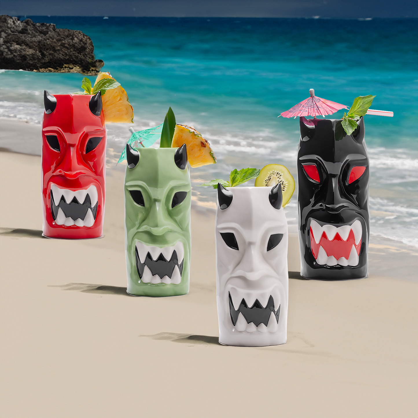 Ceramic Horned Hawaiian Tiki Mugs