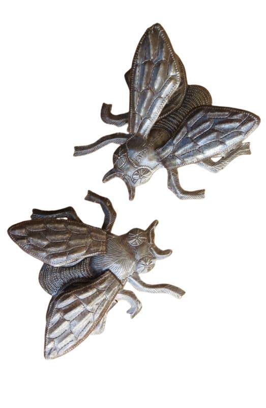 6" Metal Fly Garden Art Set of 2 Recycled Fair Trade Haiti