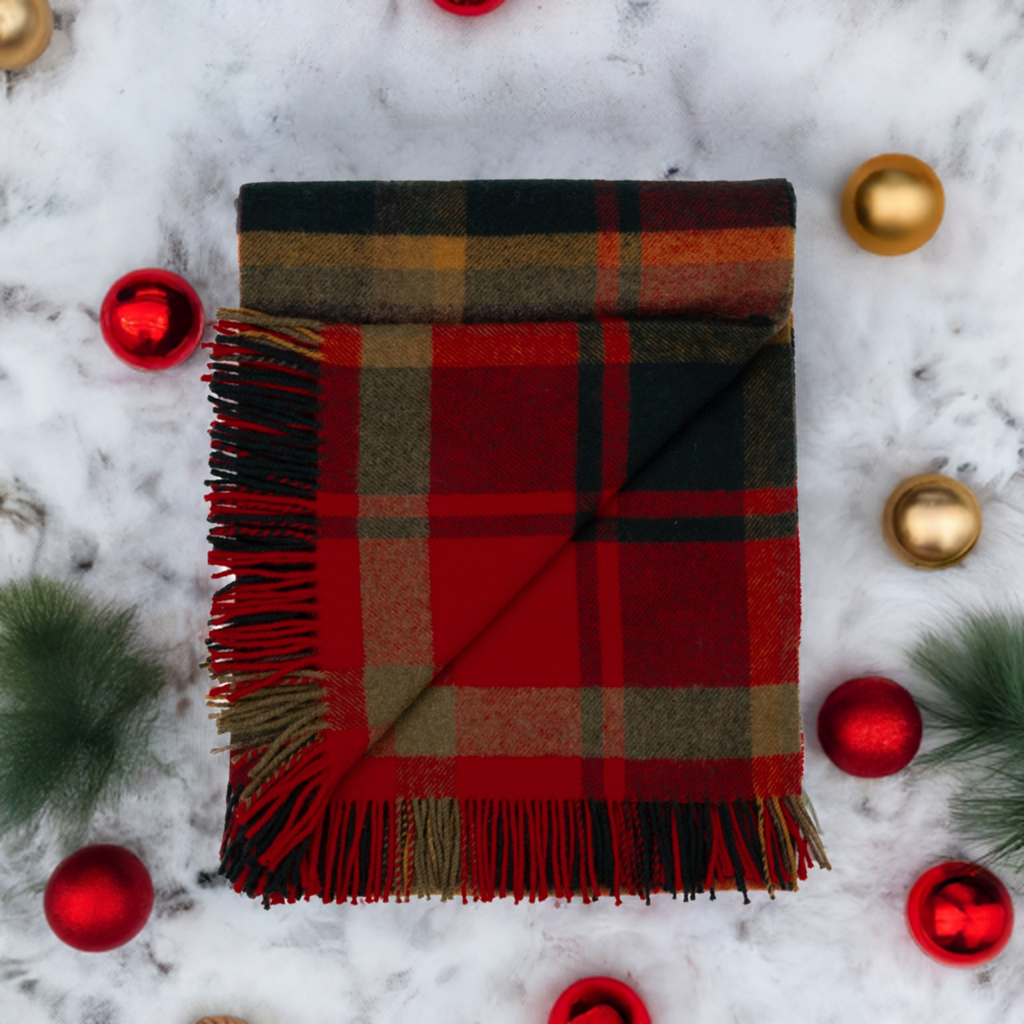 Highland Tweeds Shetland Lambswool Throw - Red Maple