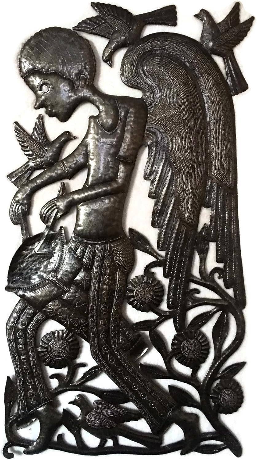 Angel Boy Playing Drum, Haitian Metal Art 18" X 34"