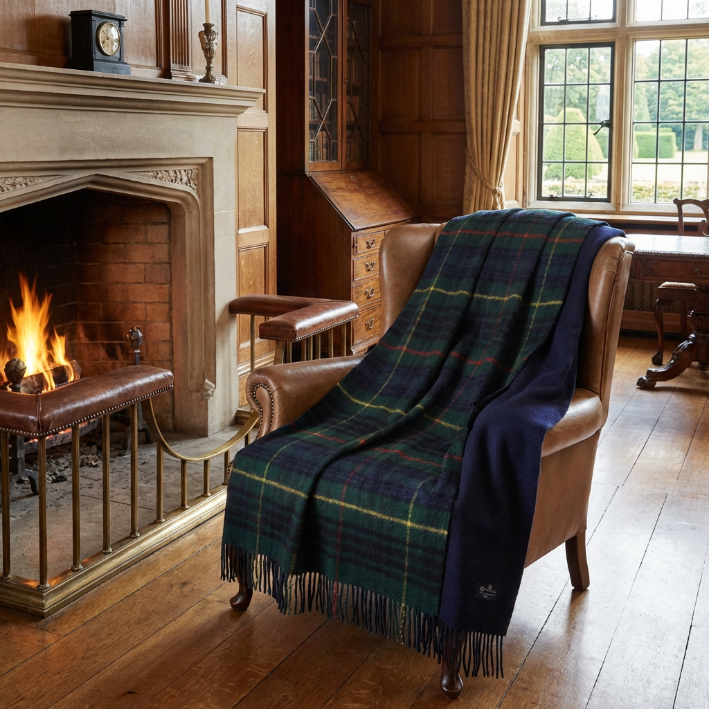 Highland Tweeds Double Cloth Reversible Throw - Hunting Stewart
