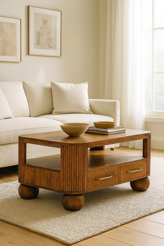 Solid Wood Briarwood Fluted Coffee Table