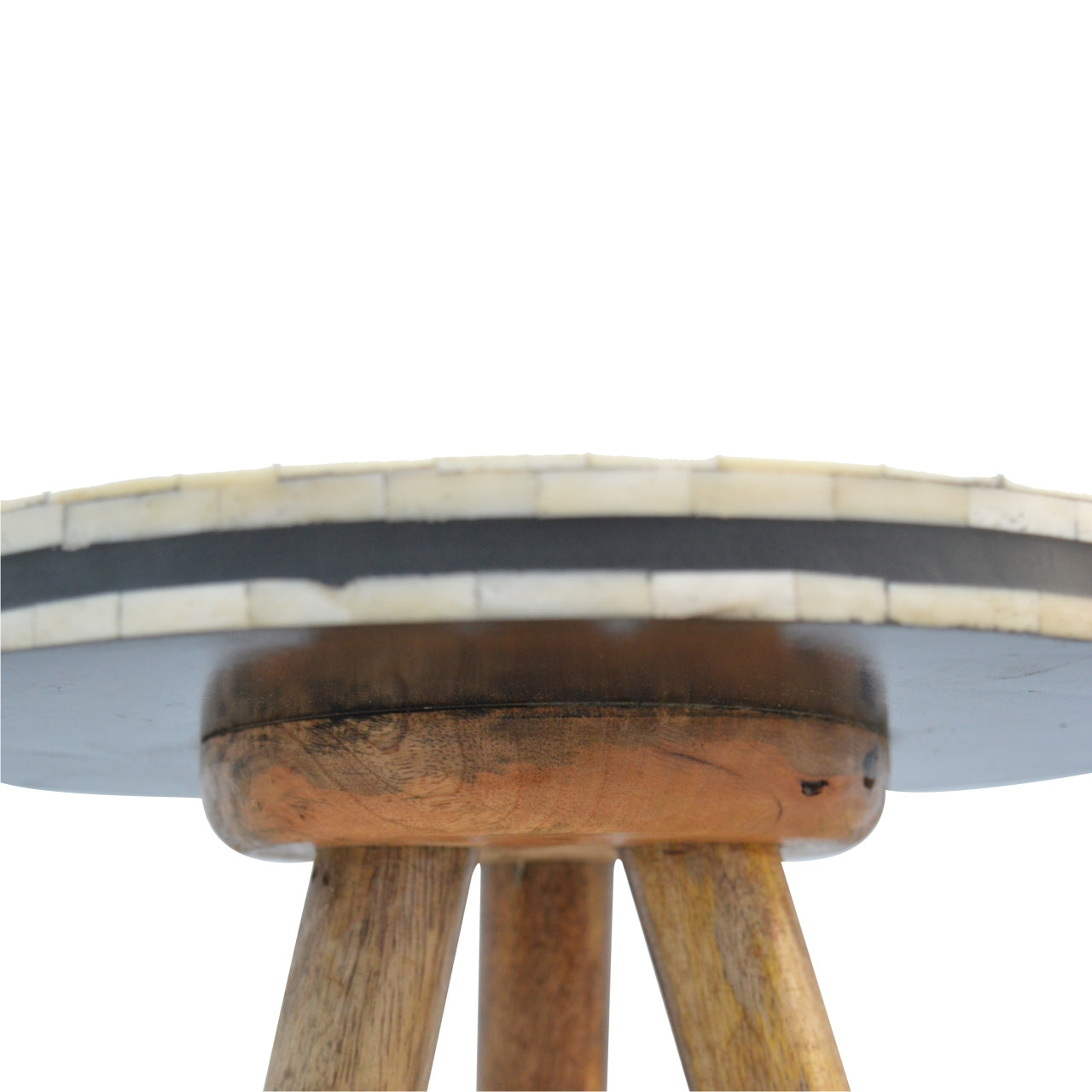 Solid Wood Bone Inlay Tripod Stool, Black and White