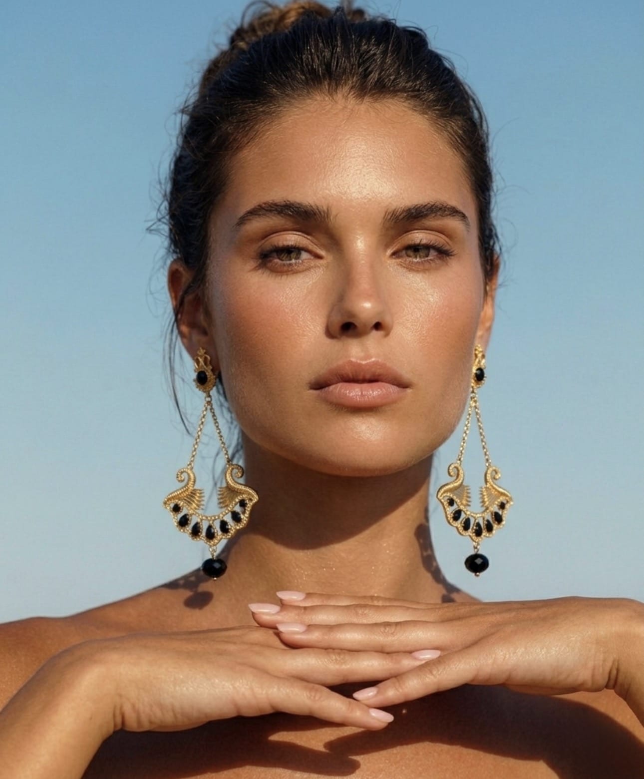 Pharaoh Lotus Royale Onyx Earrings - Pre Order