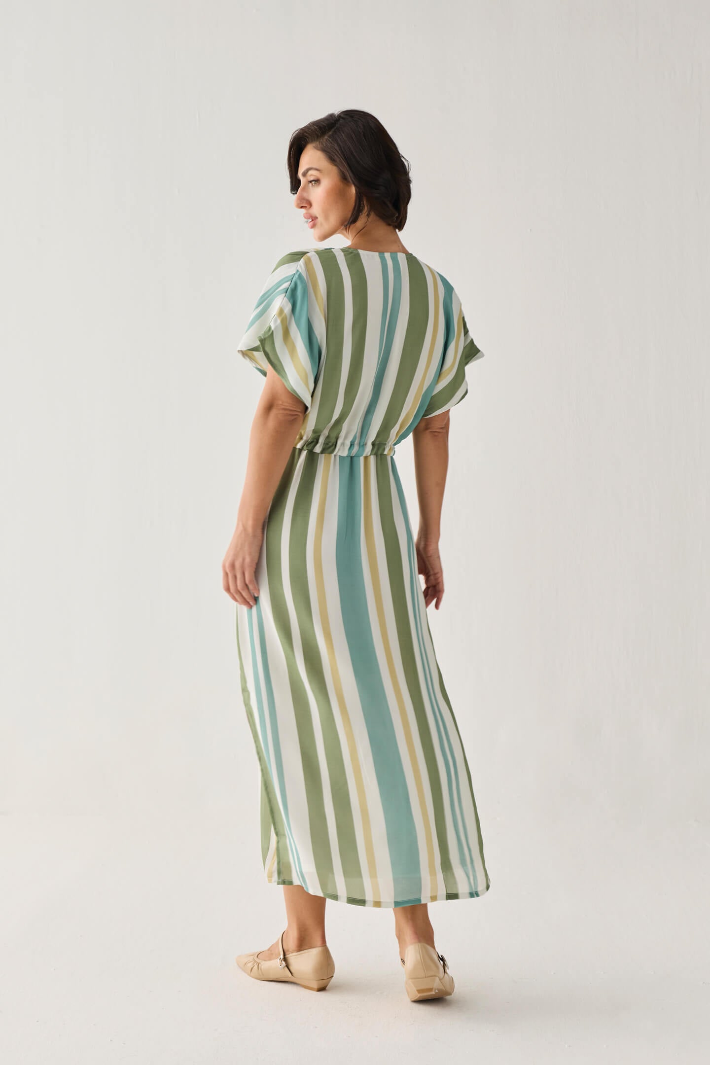 Gathered Maxi Dress in Stripes