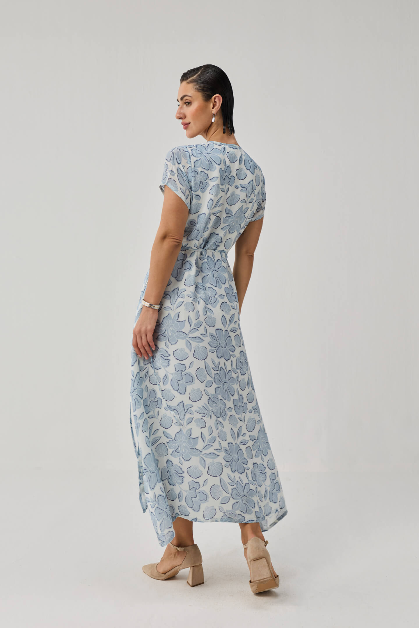 Maxi Wrap Dress in Soft Blue Florals