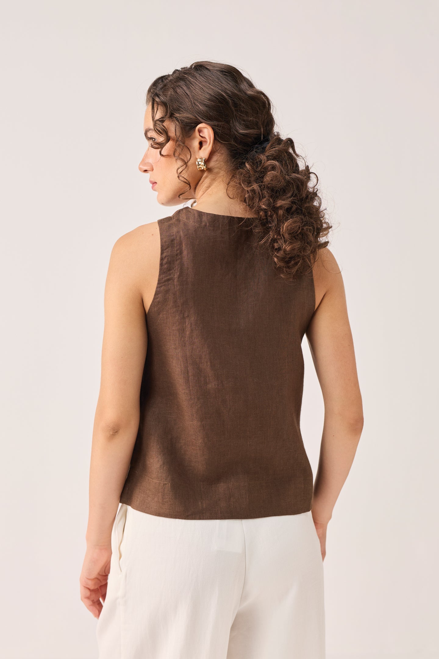 The Button Neck Top in Brown