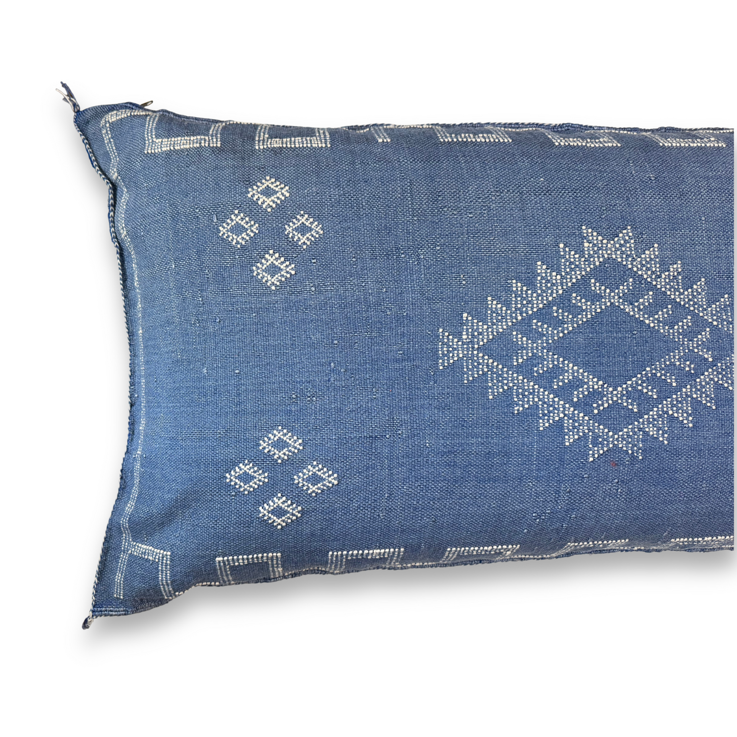Blue Large Sabra Cactus Silk Lumbar Pillow Cover | Handwoven in Morocco