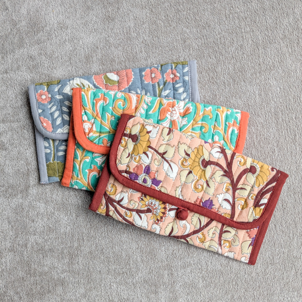 Quilted Block Printed Cotton Pouches