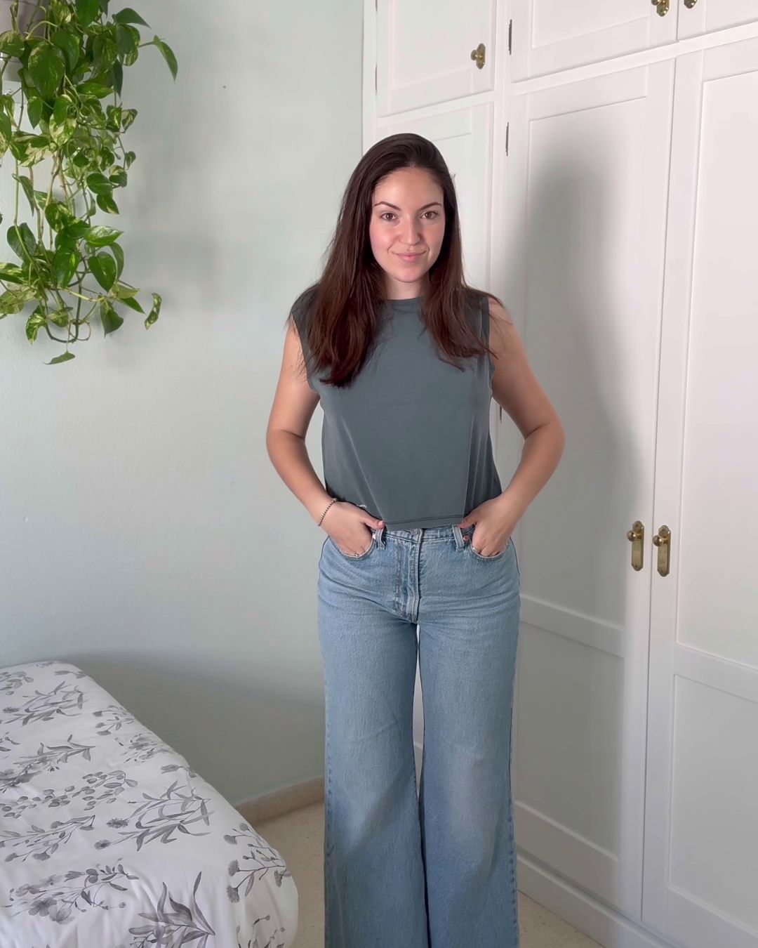 Camiseta crop sin mangas - Azul Antiguo