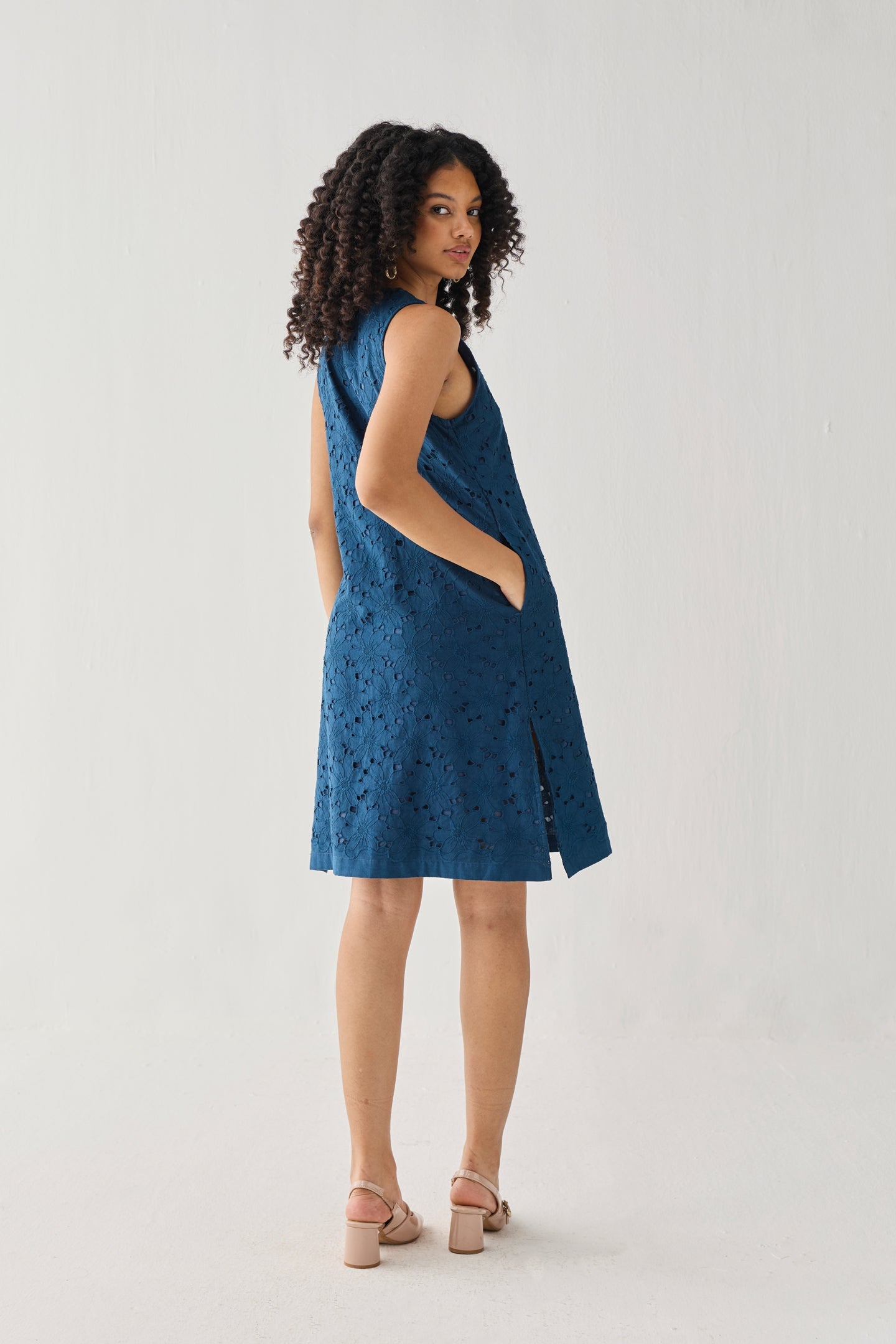 Sleeveless Knee-Length Dress in Blue
